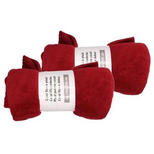 2x Wijn rode fleece deken 150 x 200 cm -