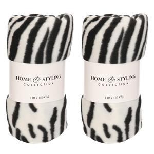 2x Fleece dekens zebra print 130 x 160 cm -