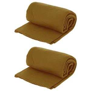 H&S Collection 3x stuks polyester fleece dekens/dekentjes 130 x 160 cm in kleur nature herfstbruin -