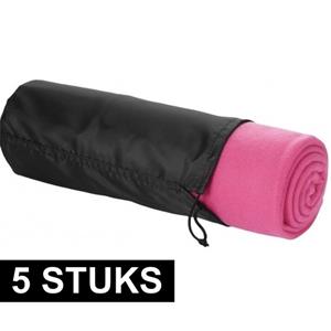 5x Fleece deken roze 150 x 120 cm -