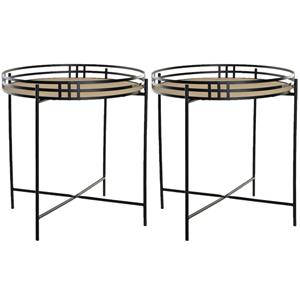 Items Set van 2x stuks plantenstandaards rond metaal/MDF zwart 45 x 47 cm -