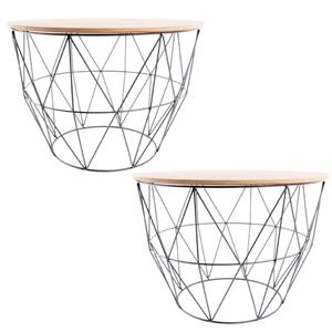 Items Set van 2x stuks plantenstandaards rond metaal/hout zwart 58 x cm -
