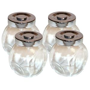 Concorde Kruidenpotjes 4 stuks van glas met deksel 150ml - 6 x 8 x 8 cm -