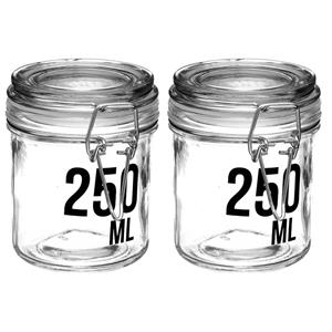 Secret de Gourmet 2x stuks inmaakpotten/voorraadpotten 0,25L glas met beugelsluiting -