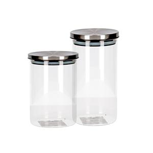 Set van 2 stuks glazen transparante voorraadbussen/voorraadpotten met deksel 650ml/900ml -