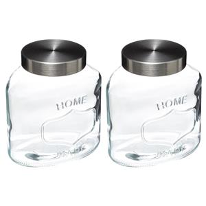 5five 2x stuks voorraadbussen/voorraadpotten 1L glas met RVS deksel -