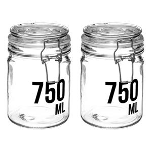 Secret de Gourmet 2x stuks inmaakpotten/voorraadpotten 0,75L glas met beugelsluiting -