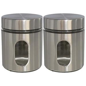 Gerim 2x stuks voedsel bewaren keuken voorraad pot - zilver metaal - deksel - 700 ml -