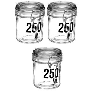 Secret de Gourmet 3x stuks inmaakpotten/voorraadpotten 0,25L glas met beugelsluiting -