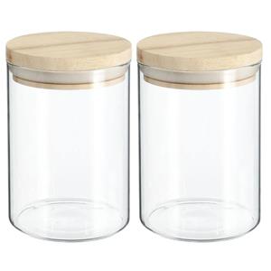 Secret de Gourmet 2x stuks voorraadbussen/voorraadpotten 0,6L glas met houten deksel -