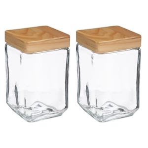 5five 2x stuks voorraadbussen/voorraadpotten 1,25L glas met houten deksel -