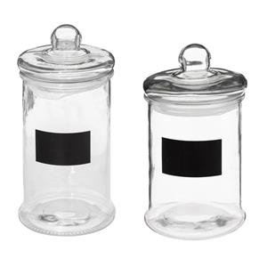 5five Set van 2x snoeppotten/voorraadpotten 1,2L - 1,6L glas met deksel en krijtvlak -