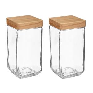 5five 2x stuks voorraadbussen/voorraadpotten 2L glas met houten deksel -