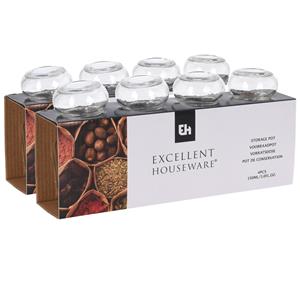 Excellent Houseware Kruidenpotjes/voorraadpotjes - 8 stuks - glas - 150 ml -