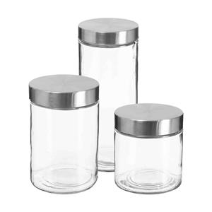 Secret de Gourmet Set van 3x keuken voorraadbussen/potten glas RVS deksel - 3 formaten -