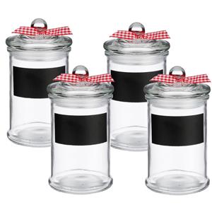 Secret de Gourmet Kruidenpotjes/voorraadpotjes met krijtvlak - 4x stuks - 350 ml - glas -