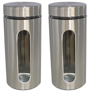 Gerim 2x stuks voedsel bewaren keuken voorraad pot - zilver metaal - deksel - 1300 ml -