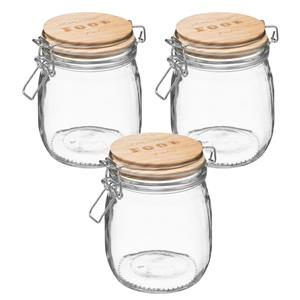 5five 3x stuks voorraadbussen/voorraadpotten 0,75L glas met houten deksel en beugelsluiting -