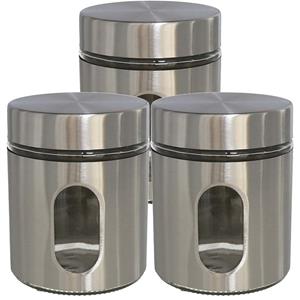 Gerim 3x stuks voedsel bewaren keuken voorraad pot - zilver metaal - deksel - 700 ml -