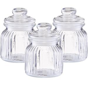 Zeller 3x Glazen voorraadpotten/bewaarpotten 600 ml strepen relief 11 x 14,5 cm -