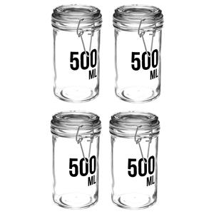 Secret de Gourmet 4x stuks inmaakpotten/voorraadpotten 0,5L glas met beugelsluiting -