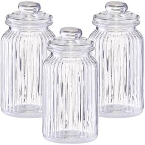 Zeller 3x Glazen voorraadpotten/bewaarpotten 1200 ml strepen relief 11 x 22 cm -
