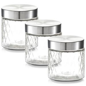 Zeller 3x Glazen voorraadpotten/bewaarpotten 750 ml geruit 11 x 12 cm -