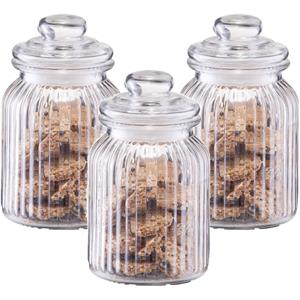 Zeller 3x Glazen voorraadpotten/bewaarpotten 900 ml strepen relief 11 x 18,5 cm -