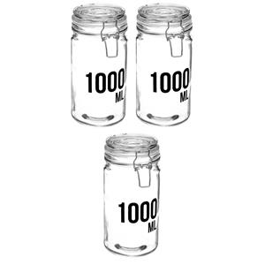 Secret de Gourmet 3x stuks inmaakpotten/voorraadpotten 1L glas met beugelsluiting -