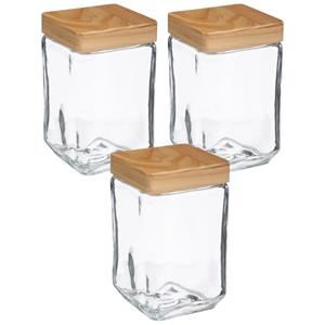 5five 3x stuks voorraadbussen/voorraadpotten 1,25L glas met houten deksel -