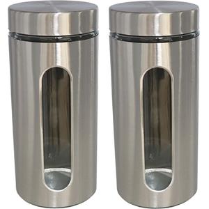 Gerim 2x stuks voedsel bewaren keuken voorraad pot - zilver metaal - deksel - 1900 ml -