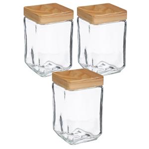 5five 3x stuks voorraadbussen/voorraadpotten 1,7L glas met houten deksel -