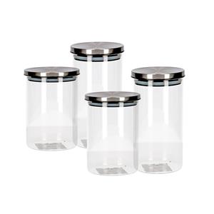 Set van 4 stuks glazen transparante voorraadbussen/voorraadpotten met deksel 650ml/900ml -