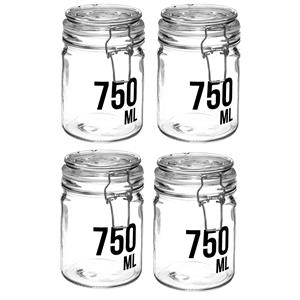 Secret de Gourmet 4x stuks inmaakpotten/voorraadpotten 0,75L glas met beugelsluiting -