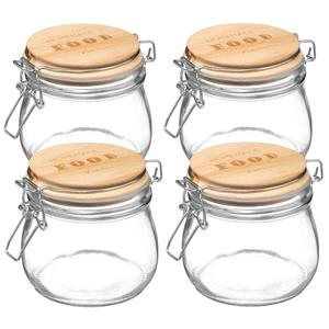 5five 4x stuks voorraadbussen/voorraadpotten 0,5L glas met houten deksel en beugelsluiting -