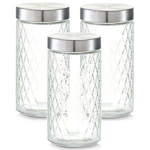 Zeller 3x Glazen voorraadpotten/bewaarpotten 1500 ml geruit 11 x 22 cm -