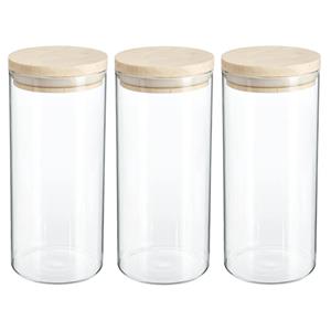 Secret de Gourmet 3x stuks voorraadbussen/voorraadpotten 1,3L glas met houten deksel -
