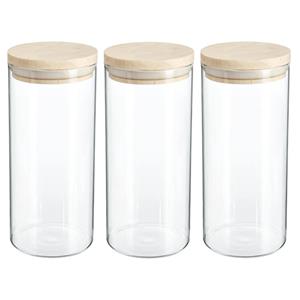 Secret de Gourmet 3x stuks voorraadbussen/voorraadpotten 1,3L glas met houten deksel -