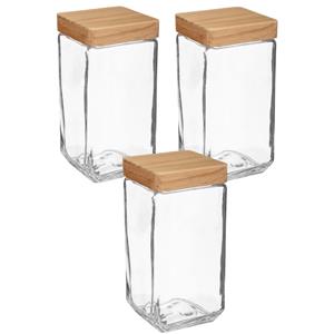 5five 3x stuks voorraadbussen/voorraadpotten 2L glas met houten deksel -
