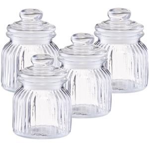 Zeller 4x Glazen voorraadpotten/bewaarpotten 600 ml strepen relief 11 x 14,5 cm -