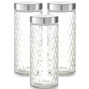 Zeller 3x Glazen voorraadpotten/bewaarpotten 2000 ml geruit 11 x 27 cm -
