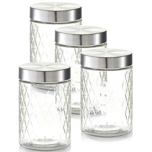 Zeller 4x Glazen voorraadpotten/bewaarpotten 1200 ml geruit 11 x 17 cm -