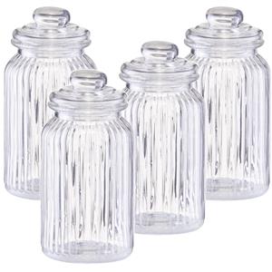Zeller 4x Glazen voorraadpotten/bewaarpotten 1200 ml strepen relief 11 x 22 cm -