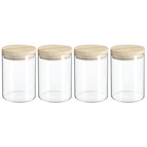 Secret de Gourmet 4x stuks voorraadbussen/voorraadpotten 0,6L glas met houten deksel -