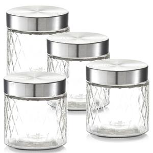 Zeller 4x Glazen voorraadpotten/bewaarpotten 750 ml geruit 11 x 12 cm -