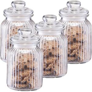 Zeller 4x Glazen voorraadpotten/bewaarpotten 900 ml strepen relief 11 x 18,5 cm -