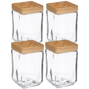 5five 4x stuks voorraadbussen/voorraadpotten 1,25L glas met houten deksel -