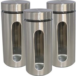 Gerim 3x stuks voedsel bewaren keuken voorraad pot - zilver metaal - deksel - 1300 ml -