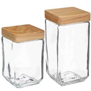 5five Keuken voorraadpotten glas met houten deksel - 2 formaten - 4x stuks -