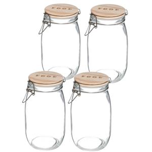 5five 4x stuks voorraadbussen/voorraadpotten 1,5L glas met houten deksel en beugelsluiting -